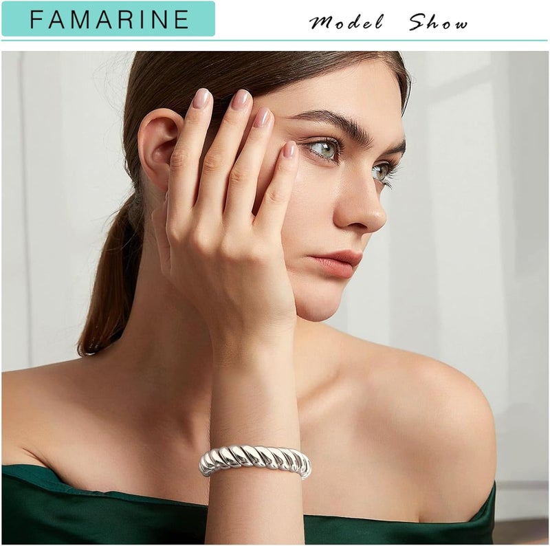 FAMARINE Gold Silver Chunky Bangle Bracelet for Women Men - Image 2
